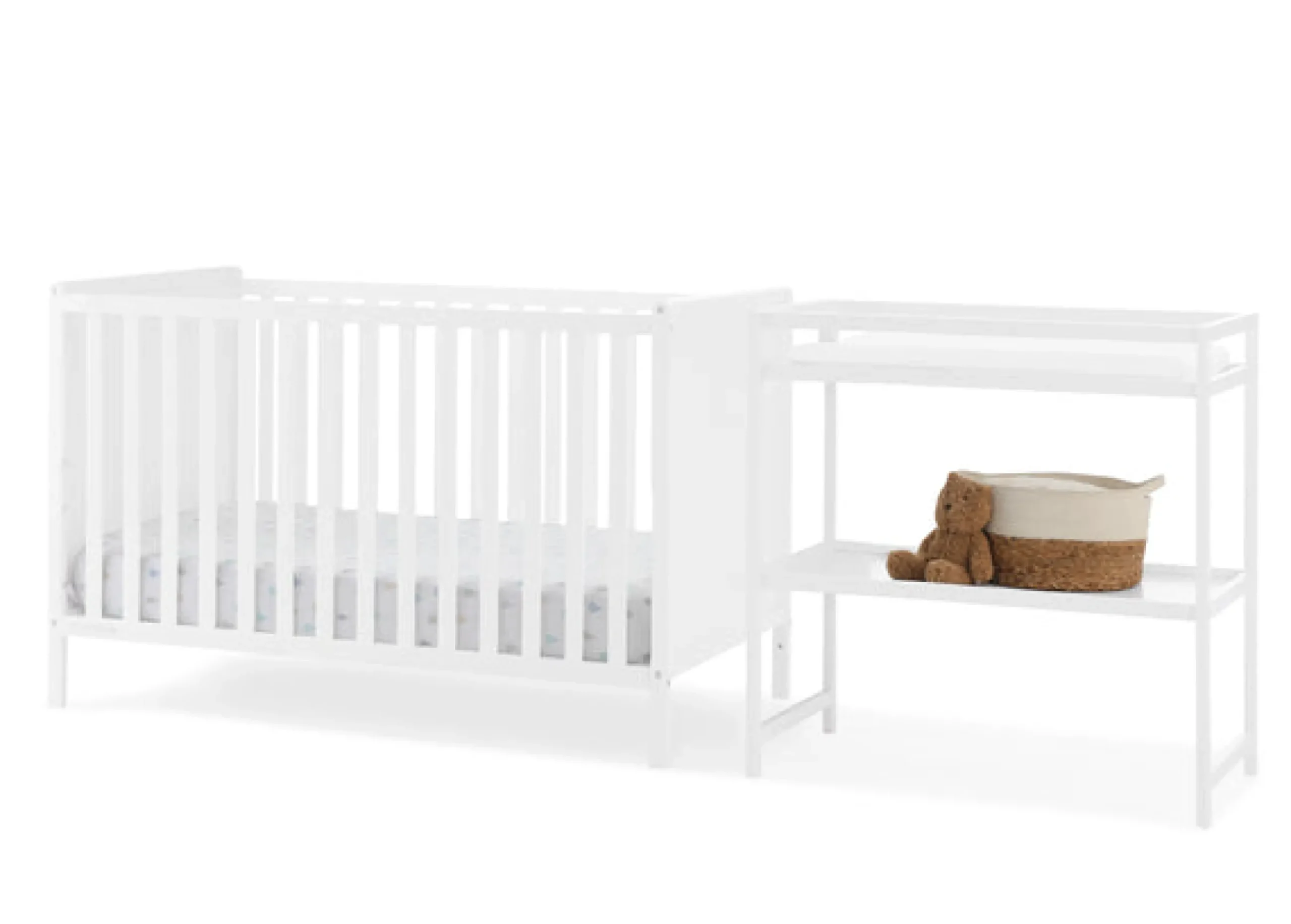 Baby Cribs*Delta Children Ruby 6-in-1 Convertible Crib & Changing Table 2-Piece Set Bianca White (130)