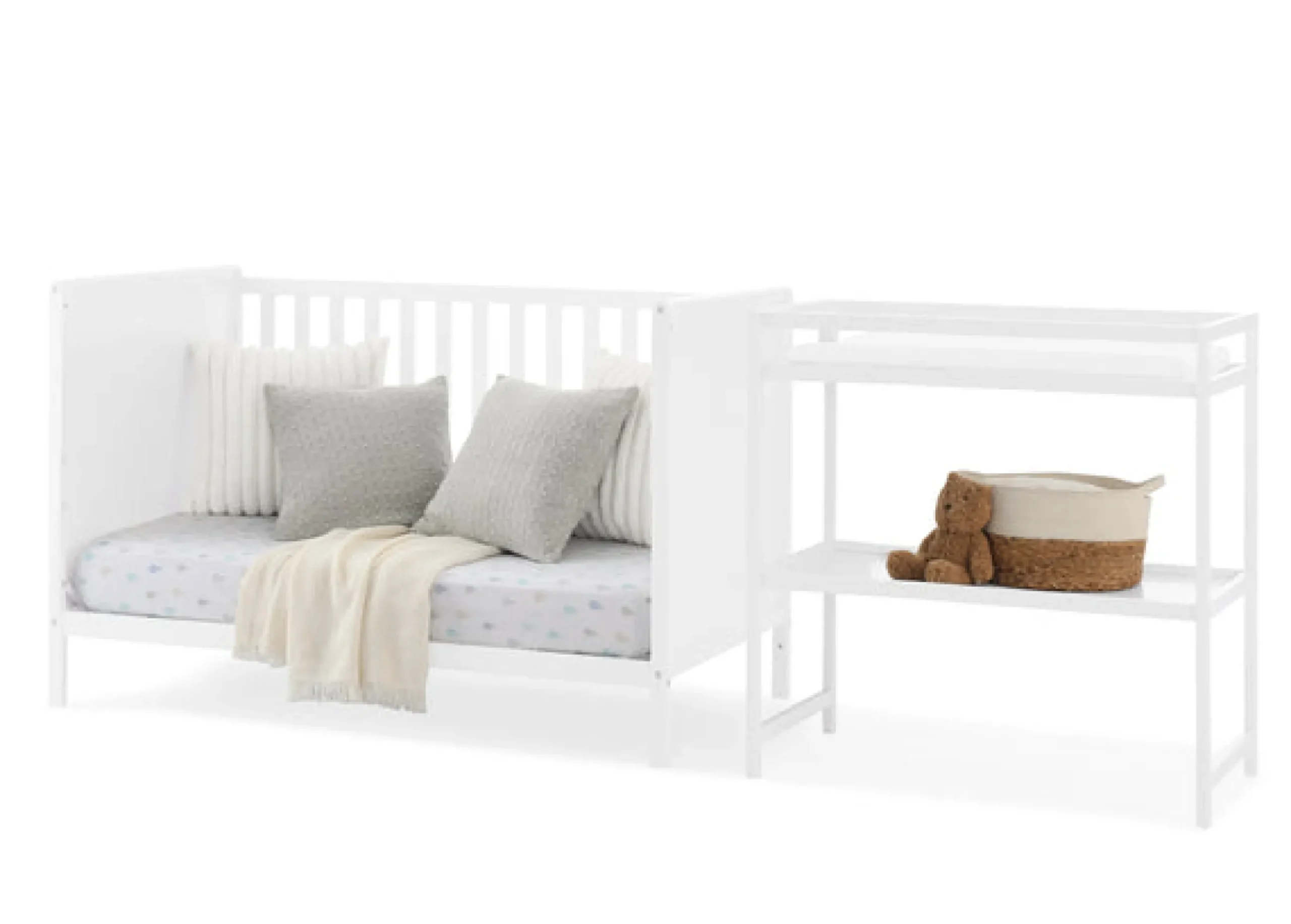 Baby Cribs*Delta Children Ruby 6-in-1 Convertible Crib & Changing Table 2-Piece Set Bianca White (130)