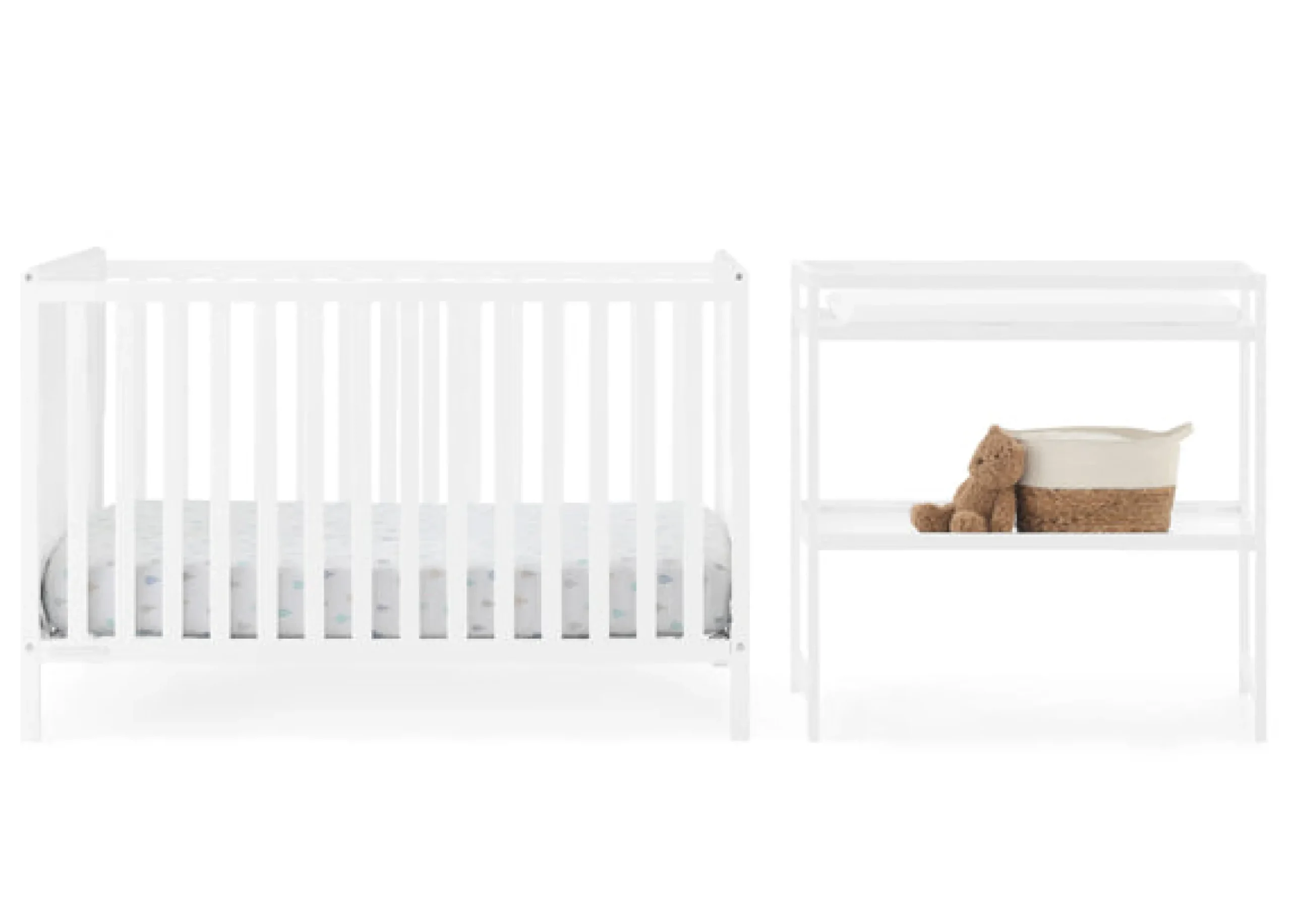 Baby Cribs*Delta Children Ruby 6-in-1 Convertible Crib & Changing Table 2-Piece Set Bianca White (130)