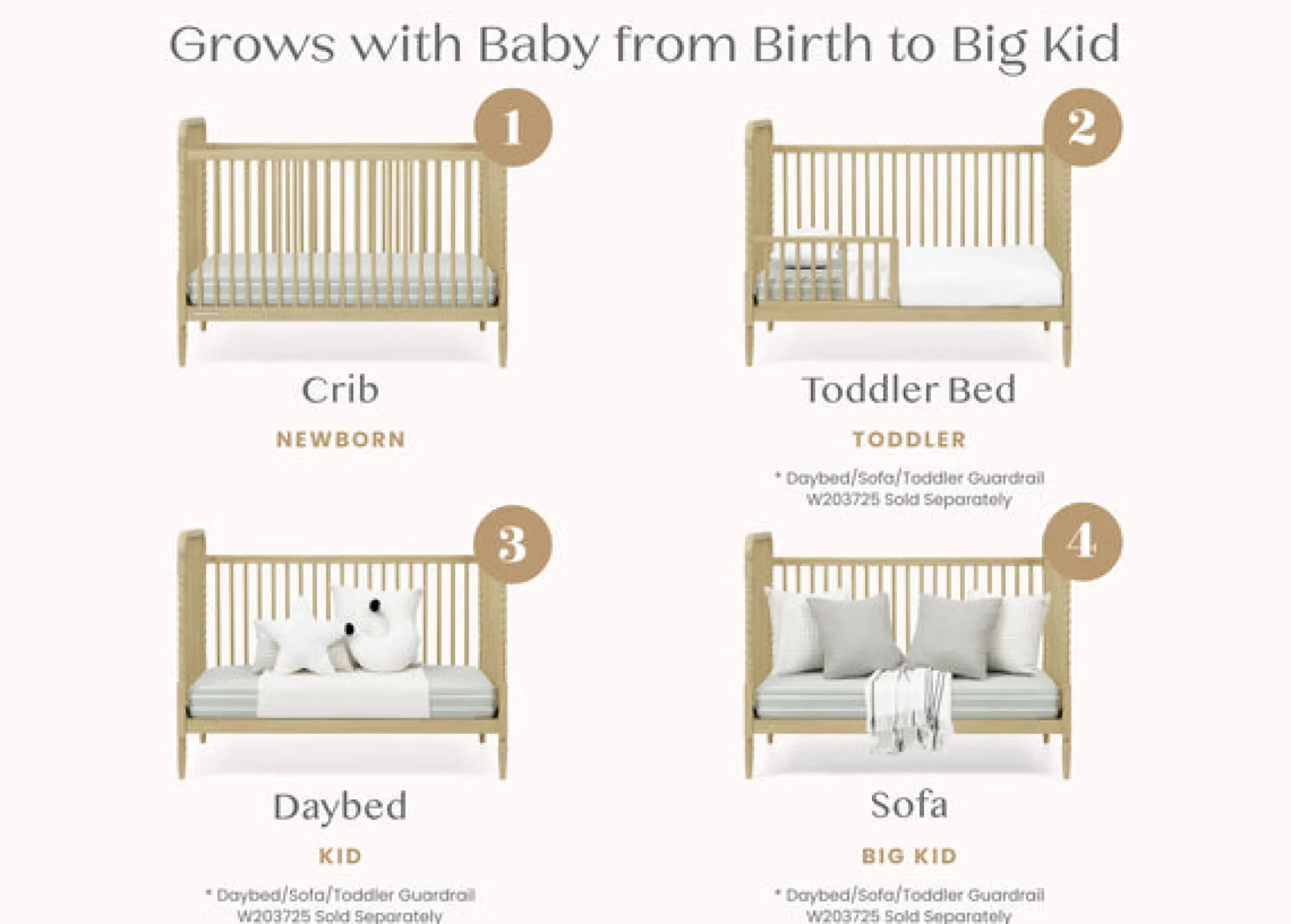 Baby Cribs*Delta Children Serena 4-in-1 Convertible Crib Natural Sandstone (1544)