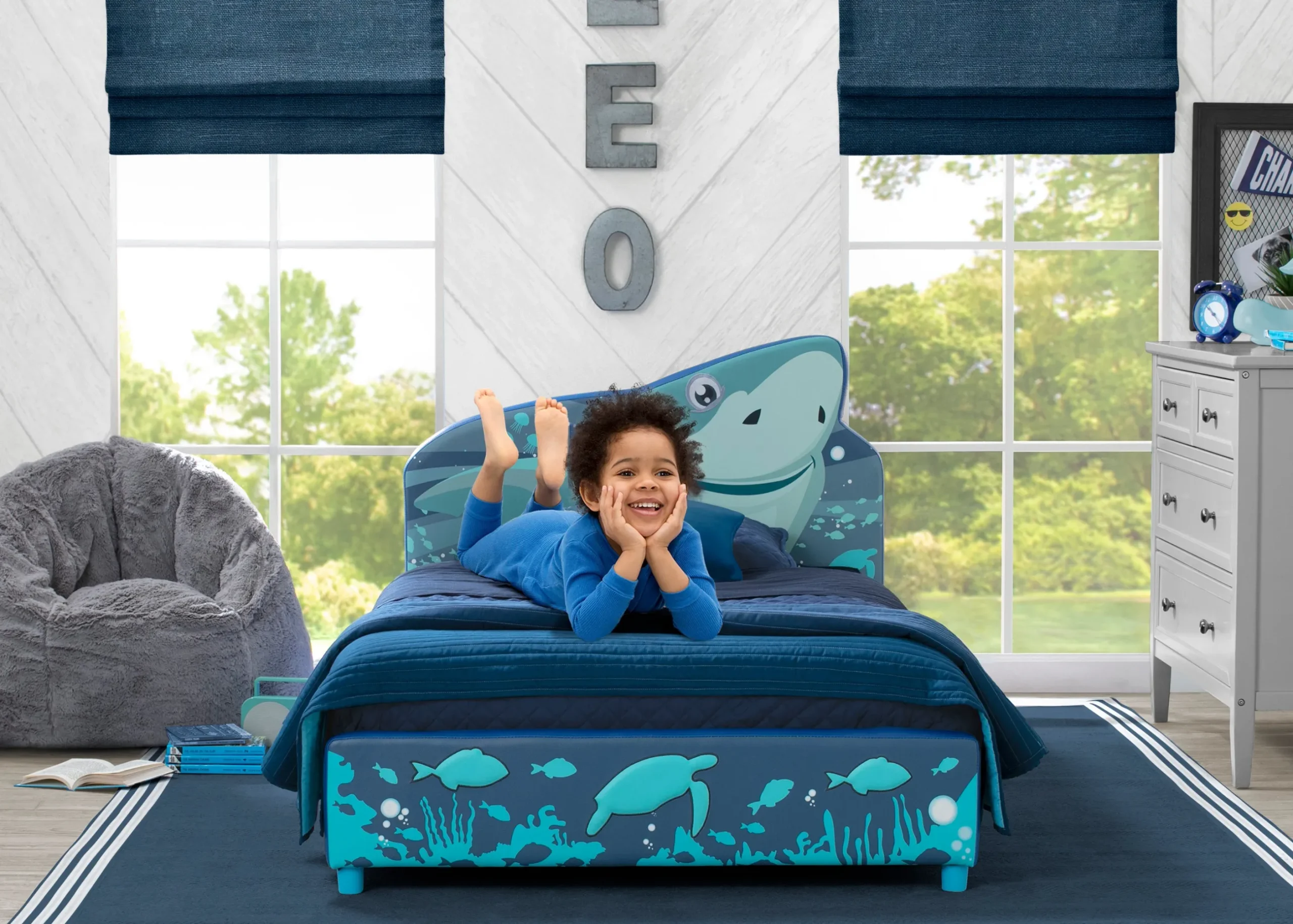 Twin Beds*Delta Children Shark Upholstered Twin Bed