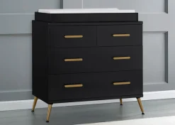 Dressers & Changing Tables|Dressers*Delta Children Sloane 4 Drawer Dresser with Changing Top and Interlocking Drawers Ebony with Melted Bronze (1500)