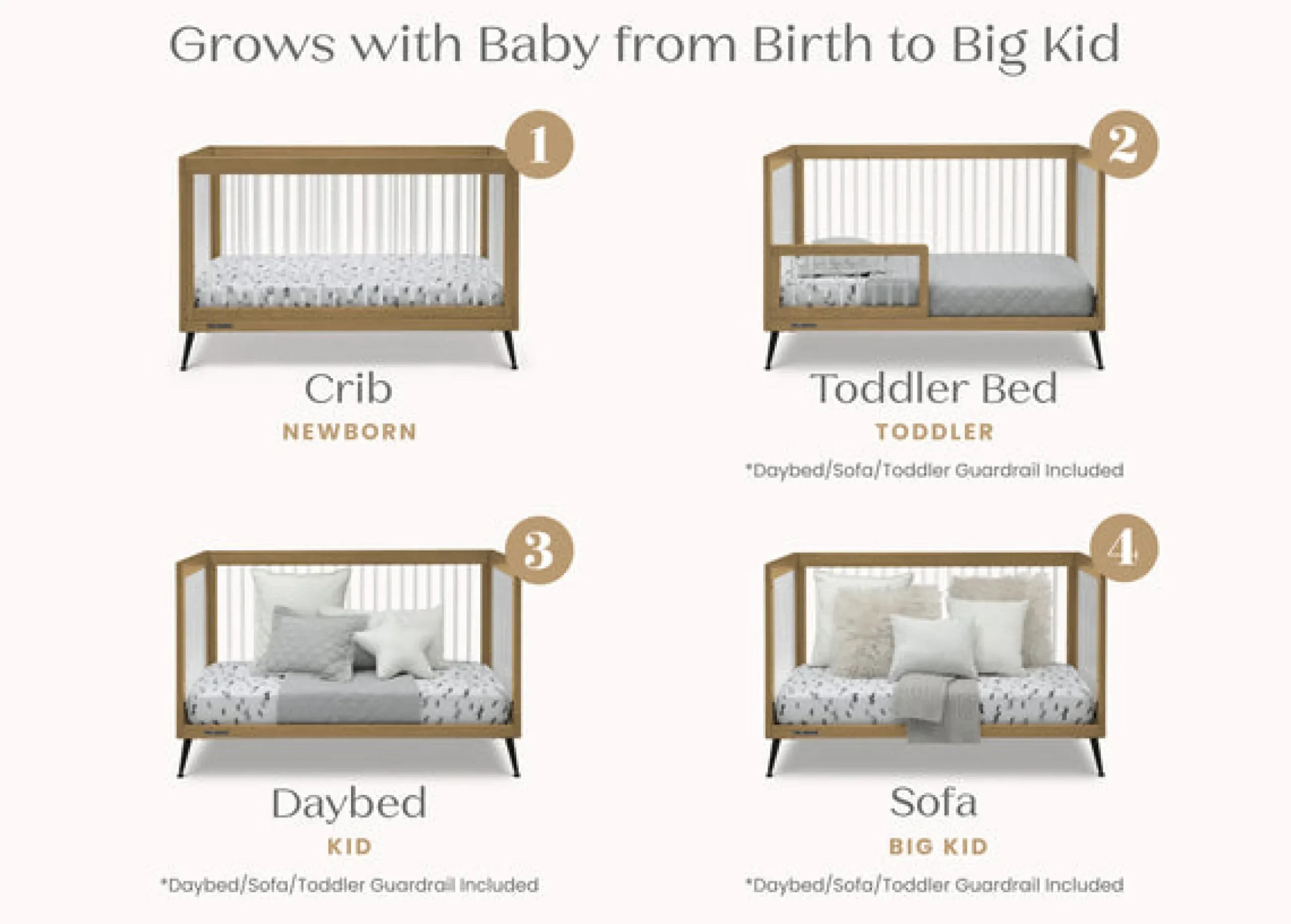 Baby Cribs*Delta Children Sloane 4-in-1 Acrylic Convertible Crib Acorn with Matte Black (786)