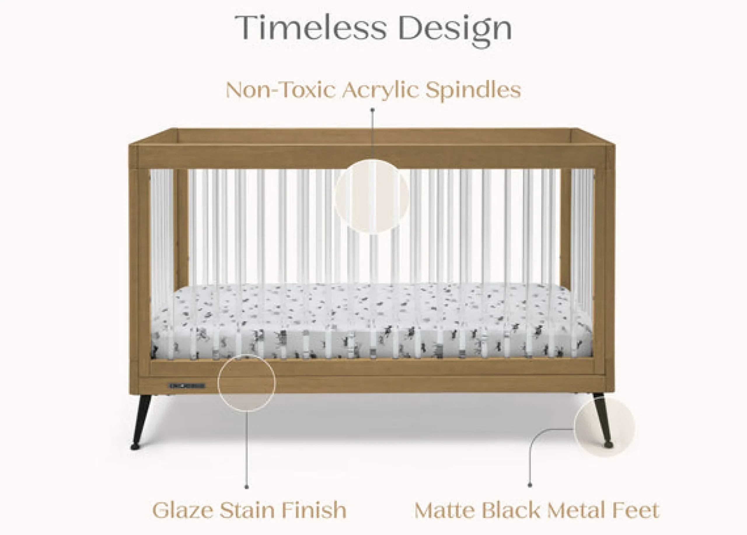 Baby Cribs*Delta Children Sloane 4-in-1 Acrylic Convertible Crib Acorn with Matte Black (786)
